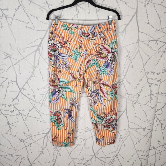 Zerres Orange Stripe Colorful Floral Print High Rise Capri Pants - Picture 2 of 8